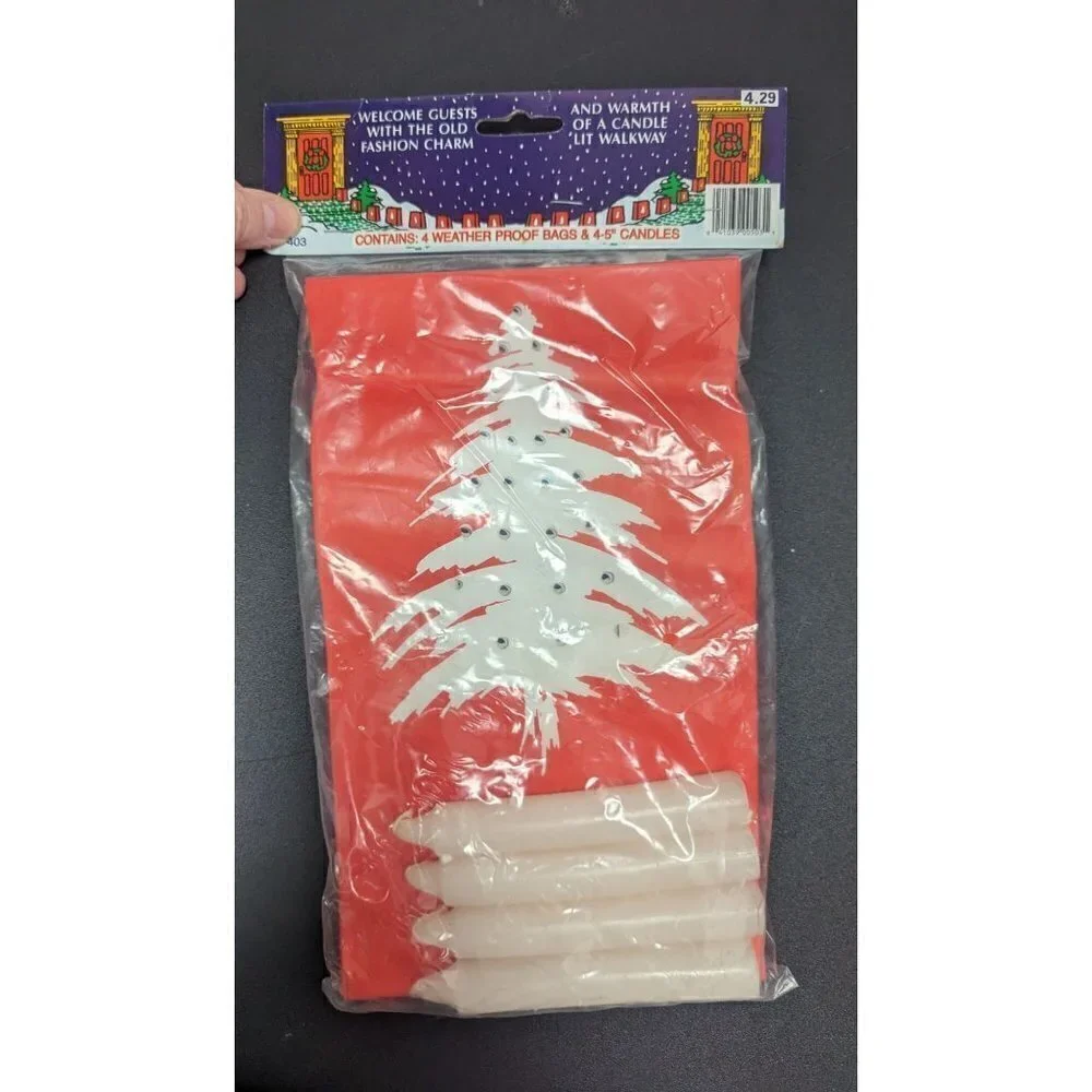 Luminaria Kit Bags & Candles Christmas Decorations Red,White Tree Design 12 Bags